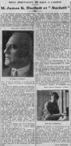 Gala Shakespeare, article paru dans Comœdia, 4 juin 1921