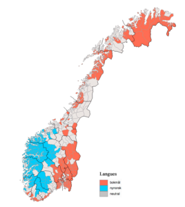 Répartition géographique des deux langues norvégiennes